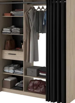 Cosy Offener Kleiderschrank - 161x50x200cm - mit Vorhang - Eiche/schwarz