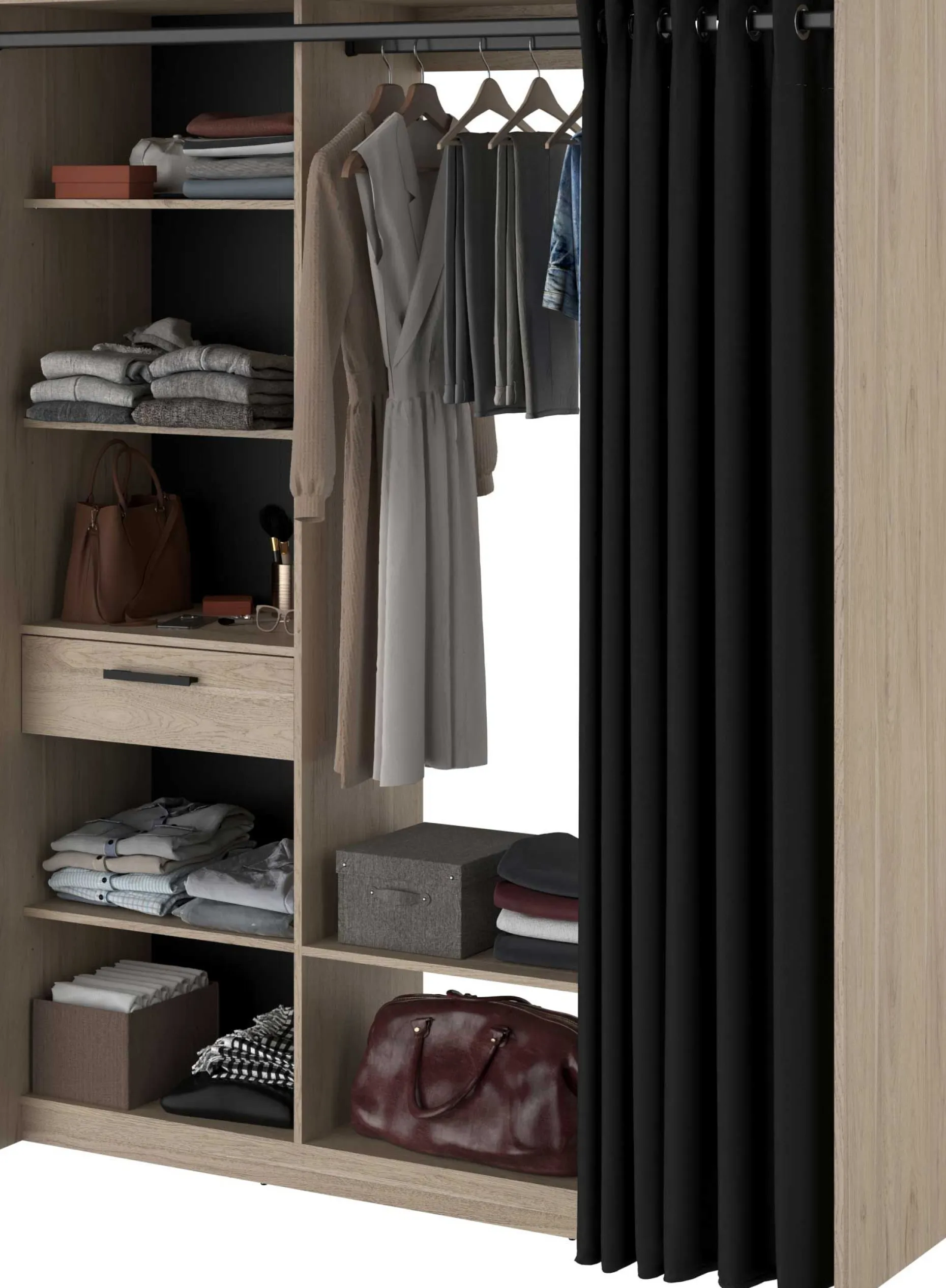 Cosy Offener Kleiderschrank - 161x50x200cm - mit Vorhang - Eiche/schwarz