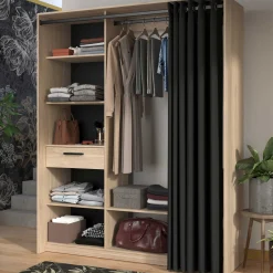 Cosy Offener Kleiderschrank - 161x50x200cm - mit Vorhang - Eiche/schwarz