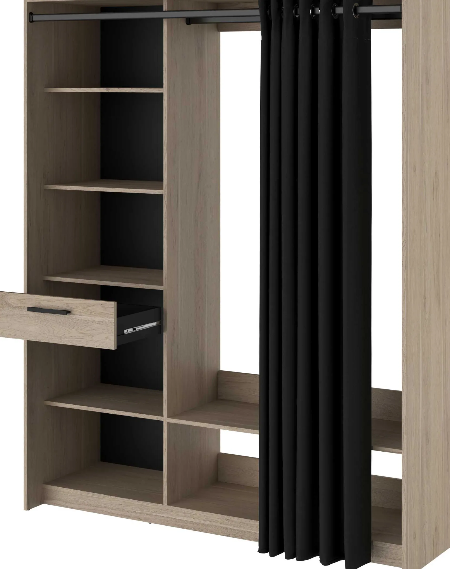 Cosy Offener Kleiderschrank - 161x50x200cm - mit Vorhang - Eiche/schwarz