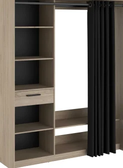 Cosy Offener Kleiderschrank - 161x50x200cm - mit Vorhang - Eiche/schwarz