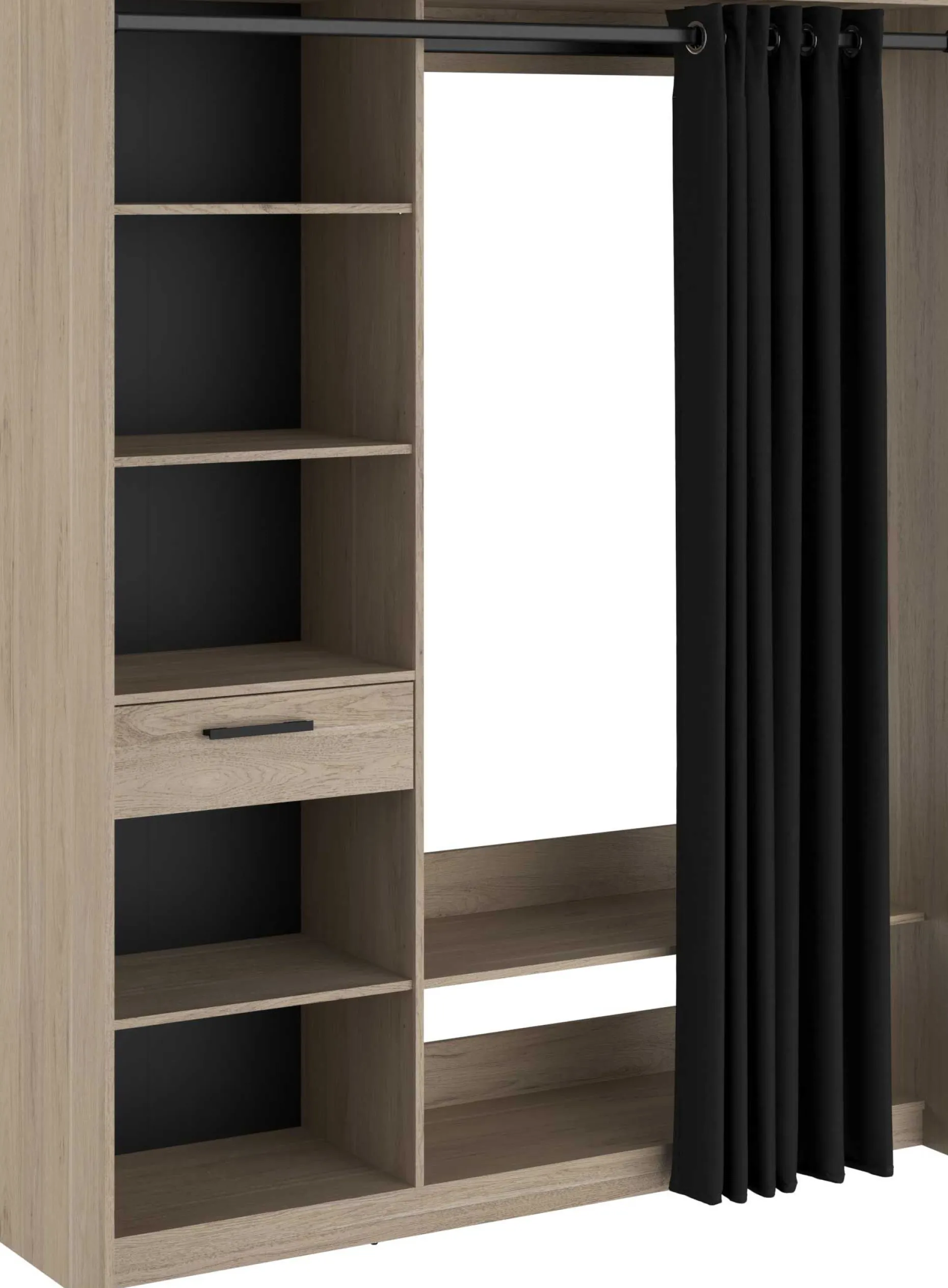 Cosy Offener Kleiderschrank - 161x50x200cm - mit Vorhang - Eiche/schwarz