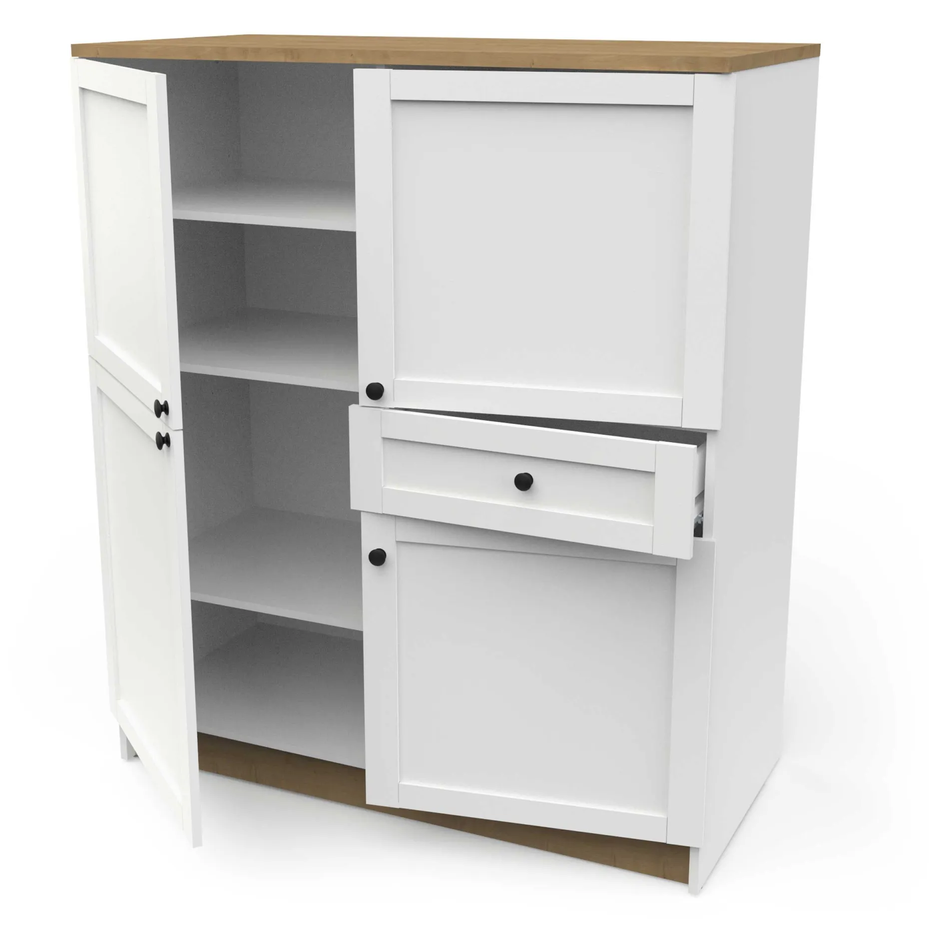 Cottage Buffetschrank - 4 Türen und 1 Schublade - weiß