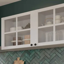 Cottage Hängeschrank - 120x37x55cm - 2 Türen aus Glas - weiß