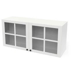 Cottage Hängeschrank - 120x37x55cm - 2 Türen aus Glas - weiß