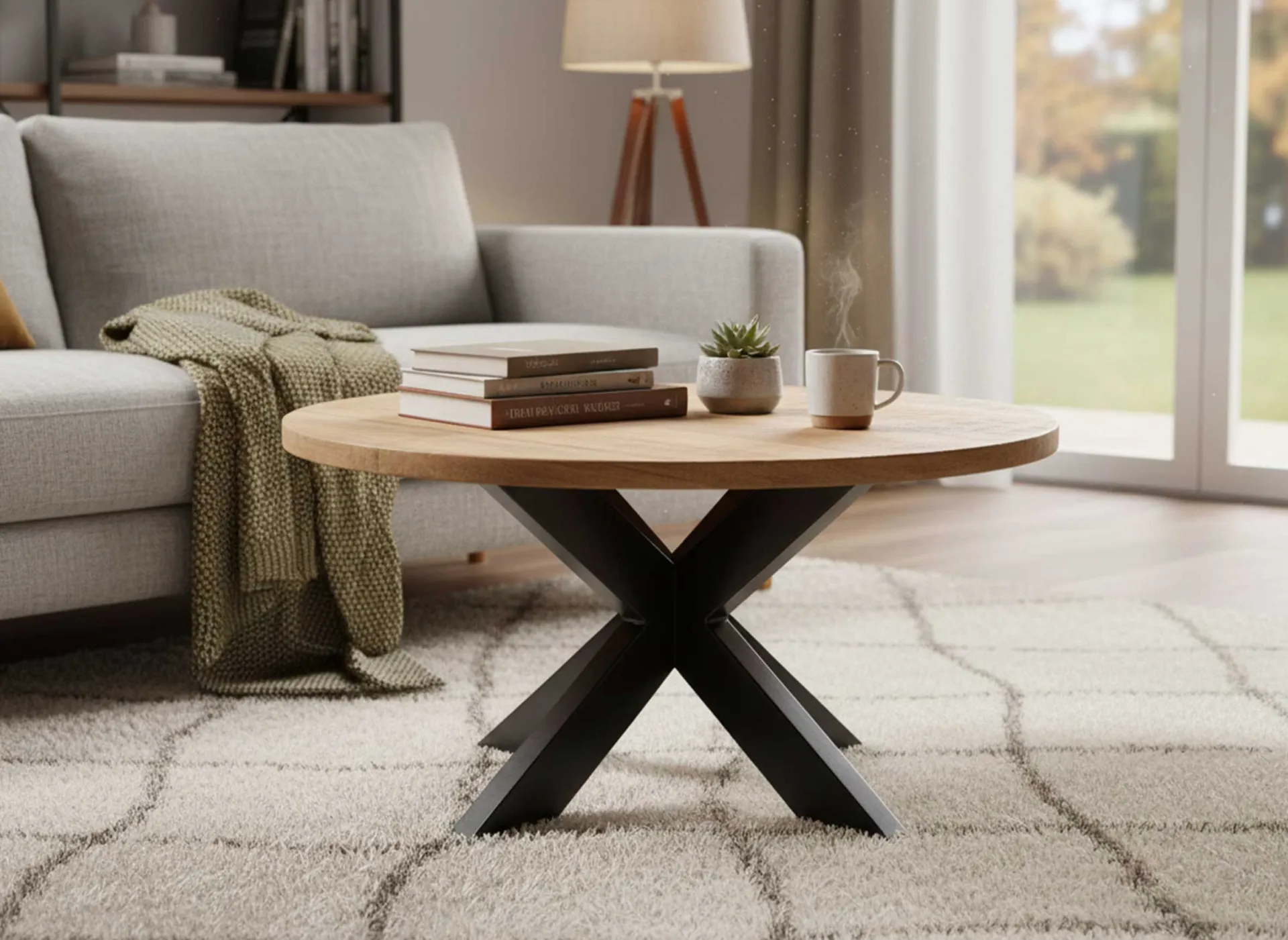 Emob Couchtisch Ace - Ø80x45cm - Metall/Mangoholz