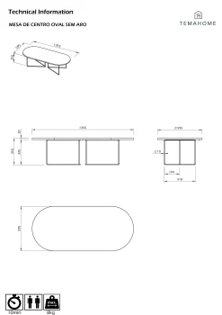 Temahome Couchtisch Adil 136cm - Eiche hell/schwarz