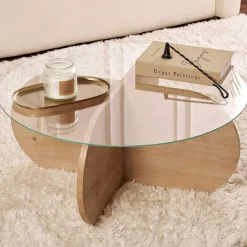 Emob Couchtisch Aeris - 100% TEMPERED GLASS - Saphireiche - 35 x 75 x 75 cm