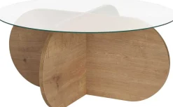 Emob Couchtisch Aeris - 100% TEMPERED GLASS - Saphireiche - 35 x 75 x 75 cm