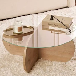 Emob Couchtisch Aeris - 100% TEMPERED GLASS - Saphireiche - 35 x 75 x 75 cm