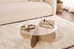 Emob Couchtisch Aeris - 100% TEMPERED GLASS - Saphireiche - 35 x 75 x 75 cm