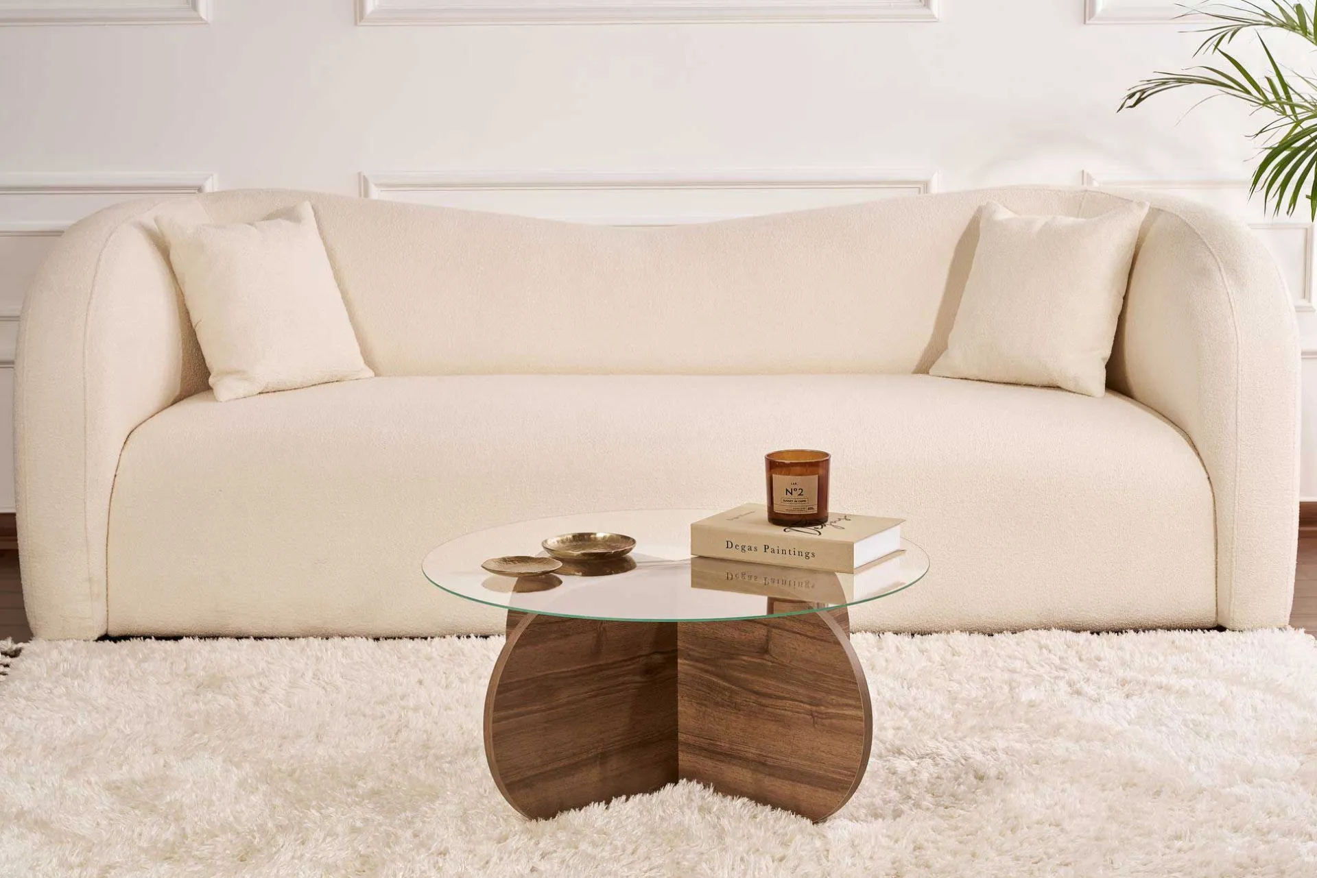 Emob Couchtisch Aeris - 100% TEMPERED GLASS - Walnuss - 35 x 75 x 75 cm