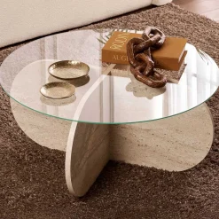 Emob Couchtisch Aeris - 100% TEMPERED GLASS - Travertin - 35 x 75 x 75 cm