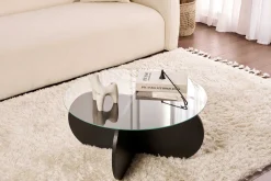 Emob Couchtisch Aeris - 100% TEMPERED GLASS - Holzschwarz - 35 x 75 x 75 cm