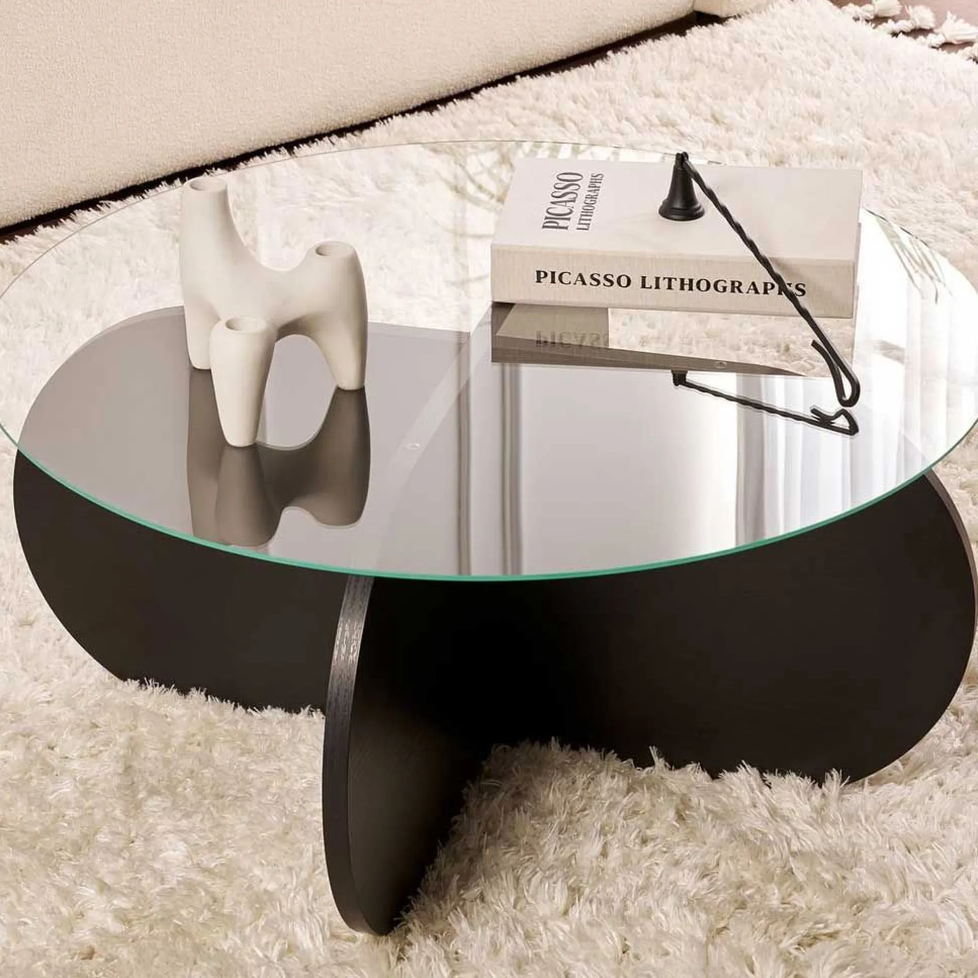 Emob Couchtisch Aeris - 100% TEMPERED GLASS - Holzschwarz - 35 x 75 x 75 cm