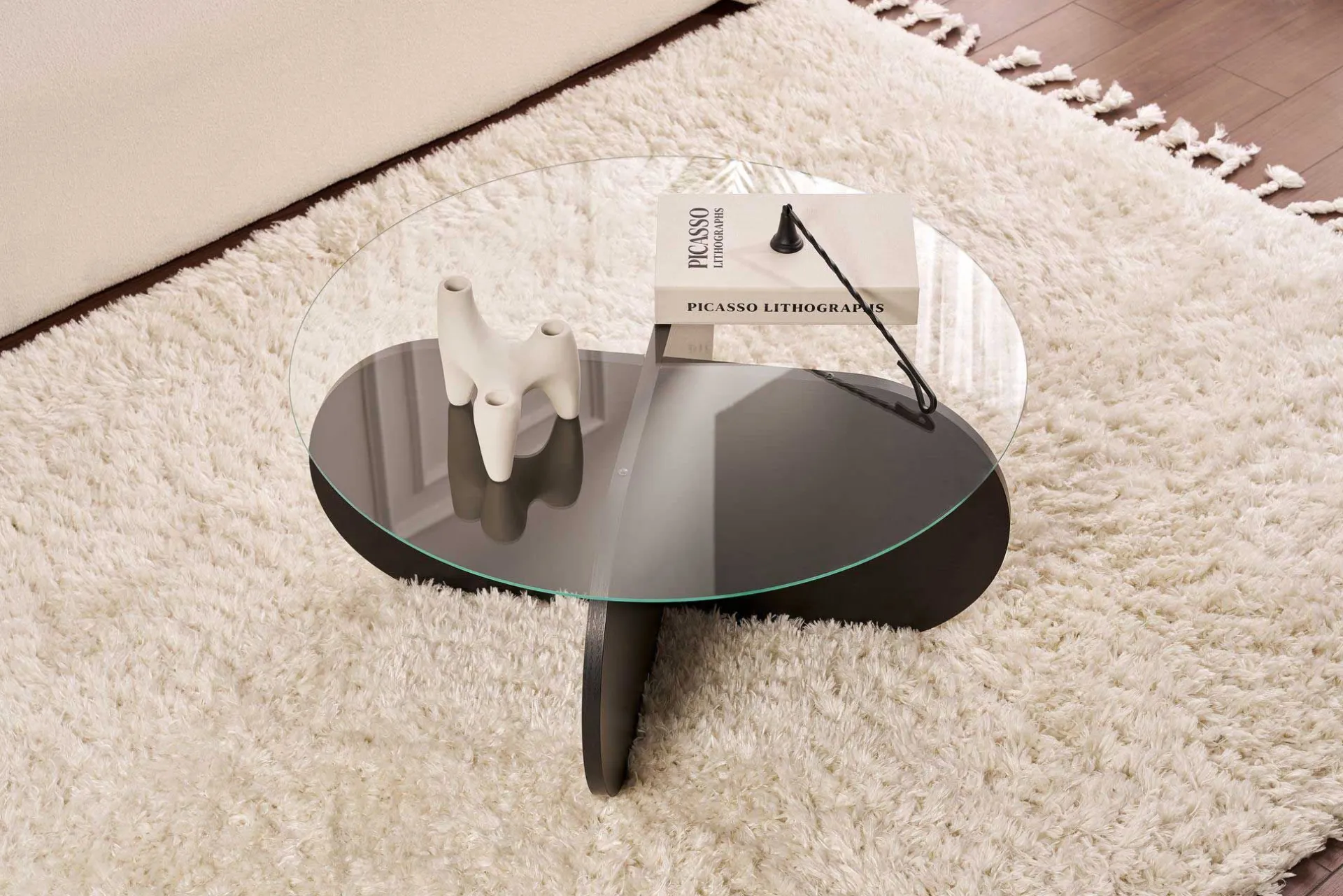 Emob Couchtisch Aeris - 100% TEMPERED GLASS - Holzschwarz - 35 x 75 x 75 cm