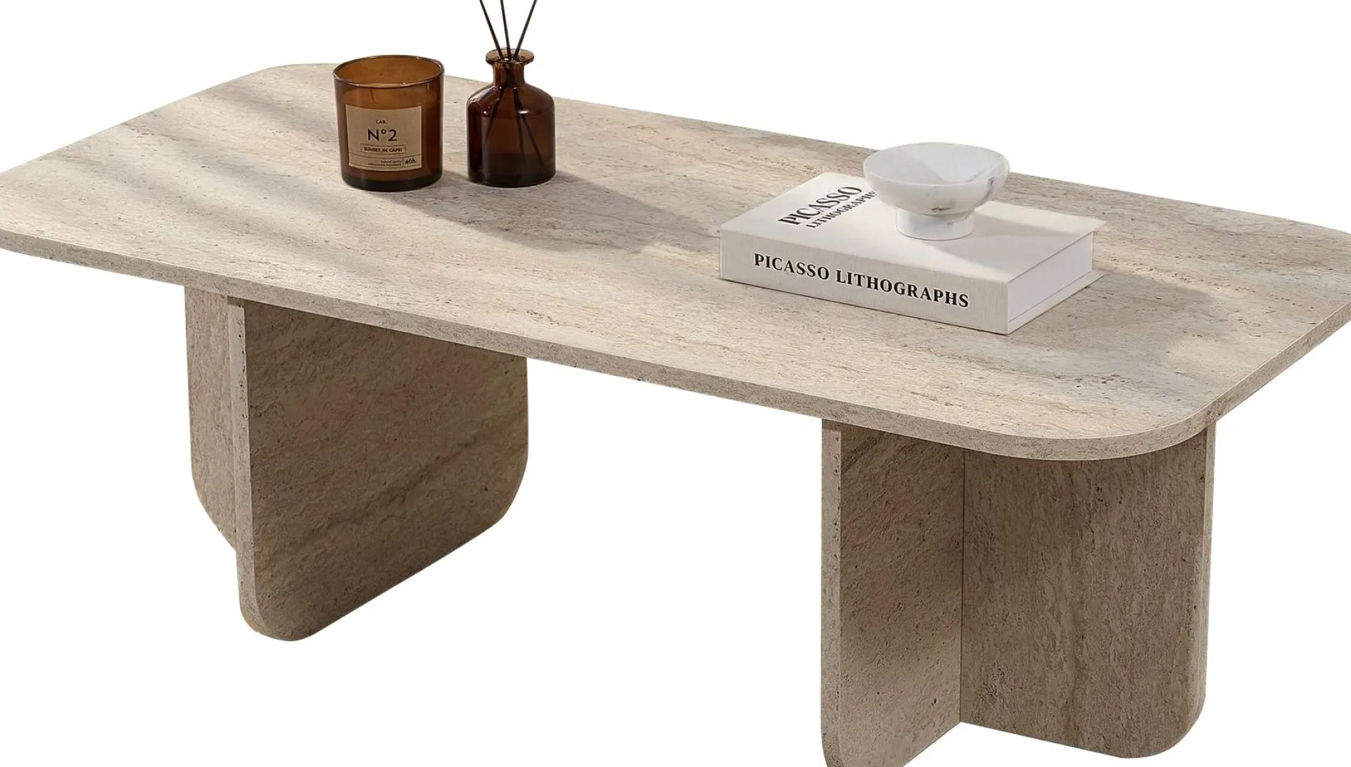 Emob Couchtisch Akira - 100% MELAMINE - Travertin - 41 x 60 x 120 cm