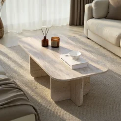 Emob Couchtisch Akira - 100% MELAMINE - Travertin - 41 x 60 x 120 cm