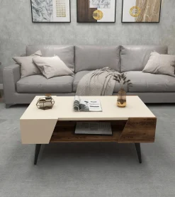 Emob Couchtisch Aren - 100% MELAMINE - Beige - 90 x 38 x 53,6 cm