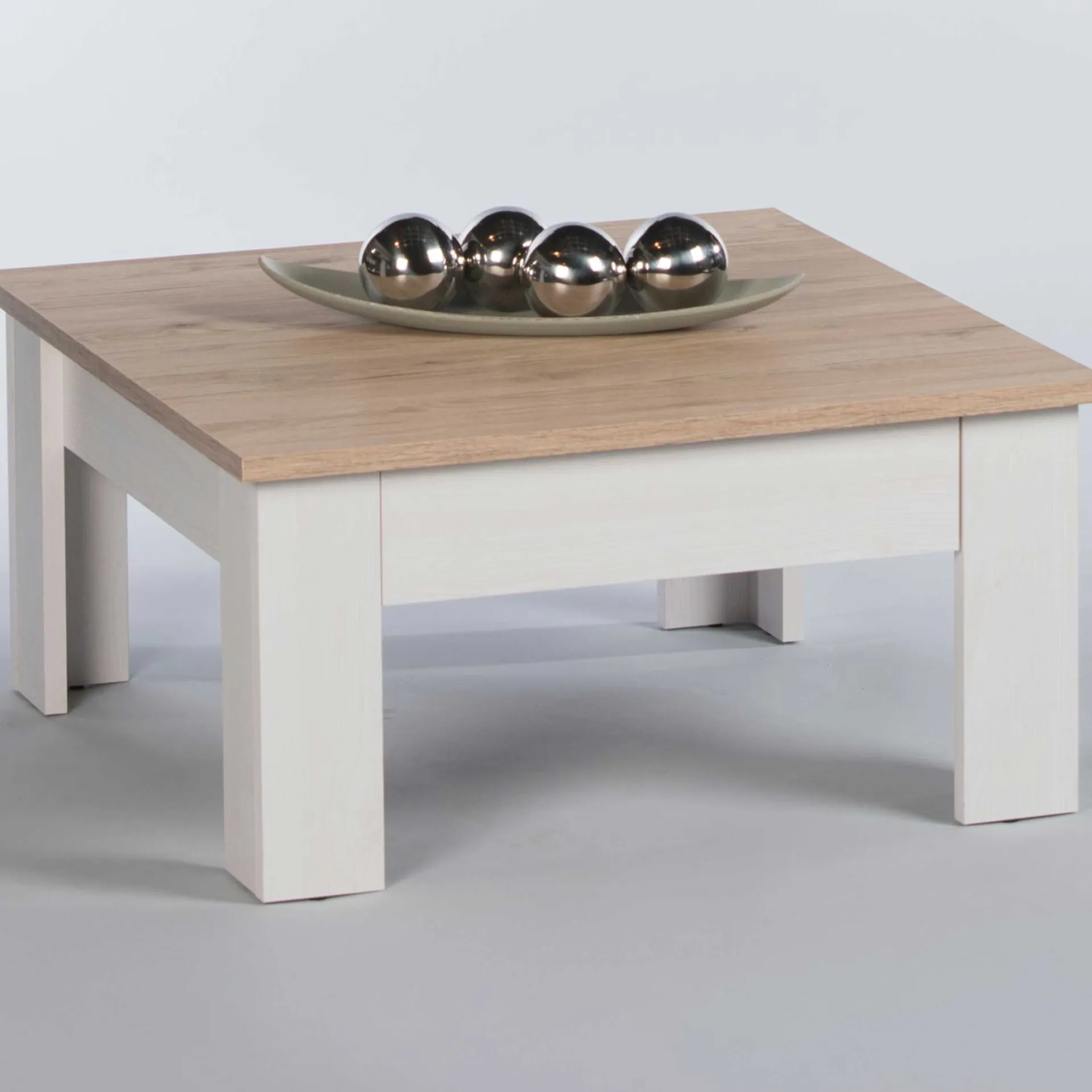 Emob Couchtisch Armando 78 x 78cm mit 1 Schublade - Eiche/Weiß
