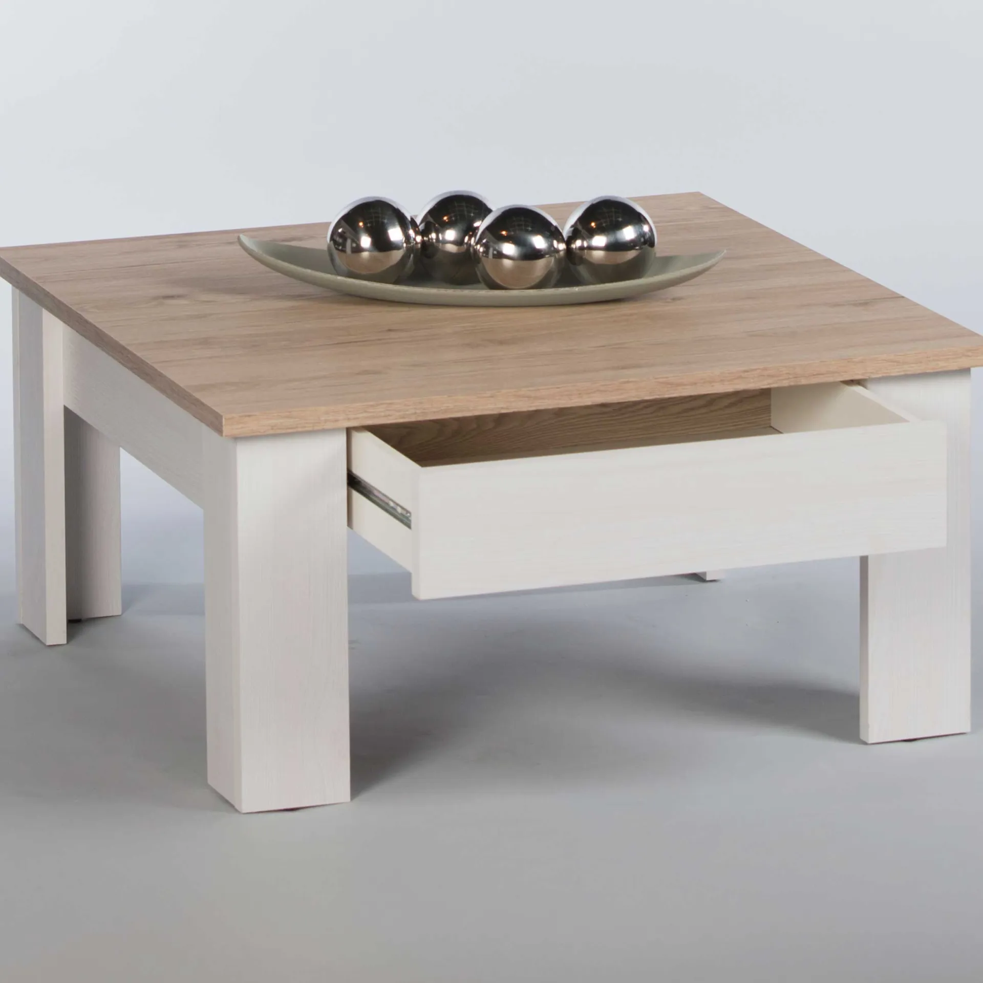 Emob Couchtisch Armando 78 x 78cm mit 1 Schublade - Eiche/Weiß