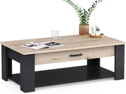 CBA Couchtisch Aubrey - 120x64x41cm - mit Schublade - Eiche Dekor/schwarz