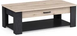 CBA Couchtisch Aubrey - 120x64x41cm - mit Schublade - Eiche Dekor/schwarz