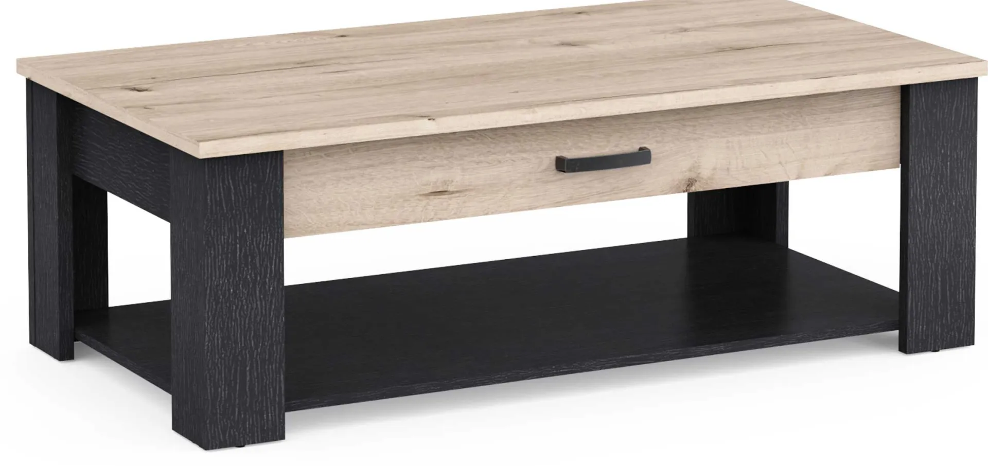 CBA Couchtisch Aubrey - 120x64x41cm - mit Schublade - Eiche Dekor/schwarz