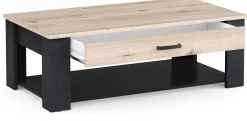 CBA Couchtisch Aubrey - 120x64x41cm - mit Schublade - Eiche Dekor/schwarz