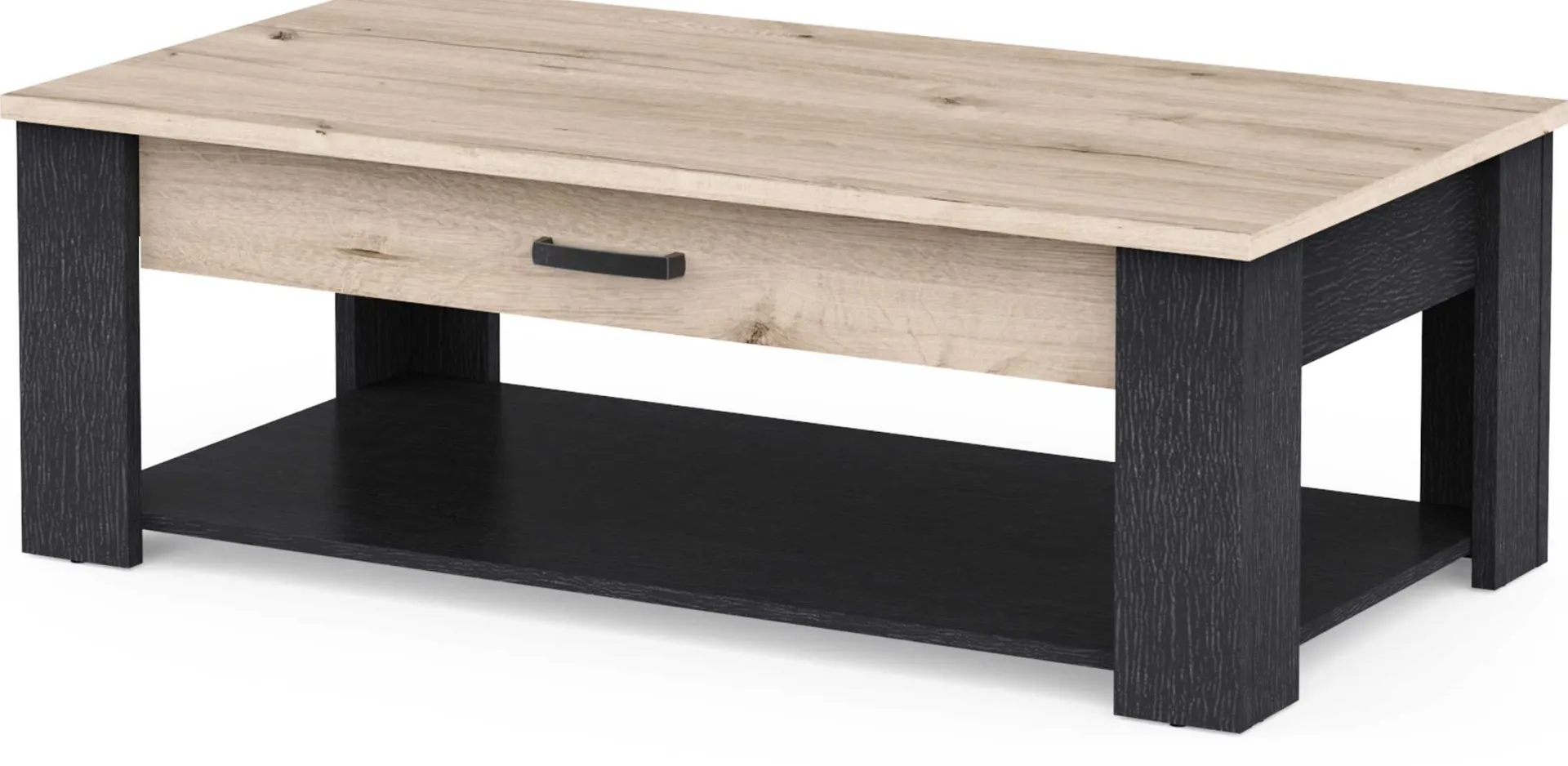 CBA Couchtisch Aubrey - 120x64x41cm - mit Schublade - Eiche Dekor/schwarz