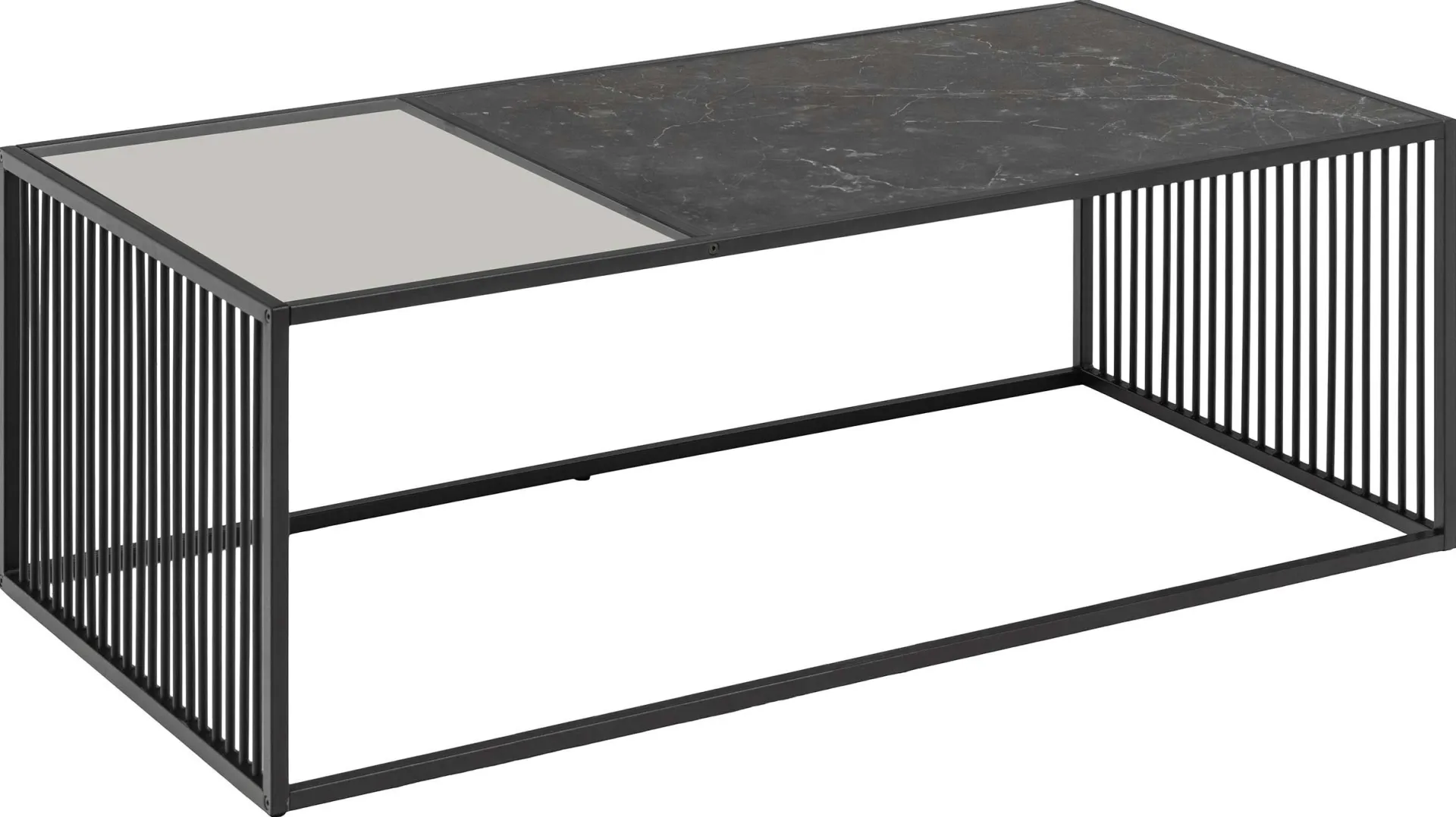 Emob Couchtisch aus Marmor und Glas, Drahtgestell, 120x60cm