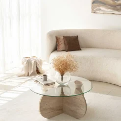 Emob Couchtisch Bubble - 100% MELAMINE - Travertin - 75 x 35 x 75 cm