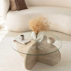 Emob Couchtisch Bubble - 100% MELAMINE - Travertin - 75 x 35 x 75 cm