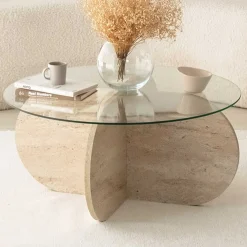 Emob Couchtisch Bubble - 100% MELAMINE - Travertin - 75 x 35 x 75 cm