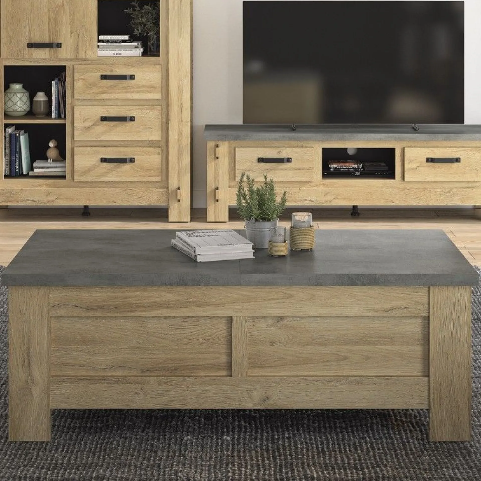 Gautier - Gami Couchtisch Candor mit Ablage - Eiche/Beton