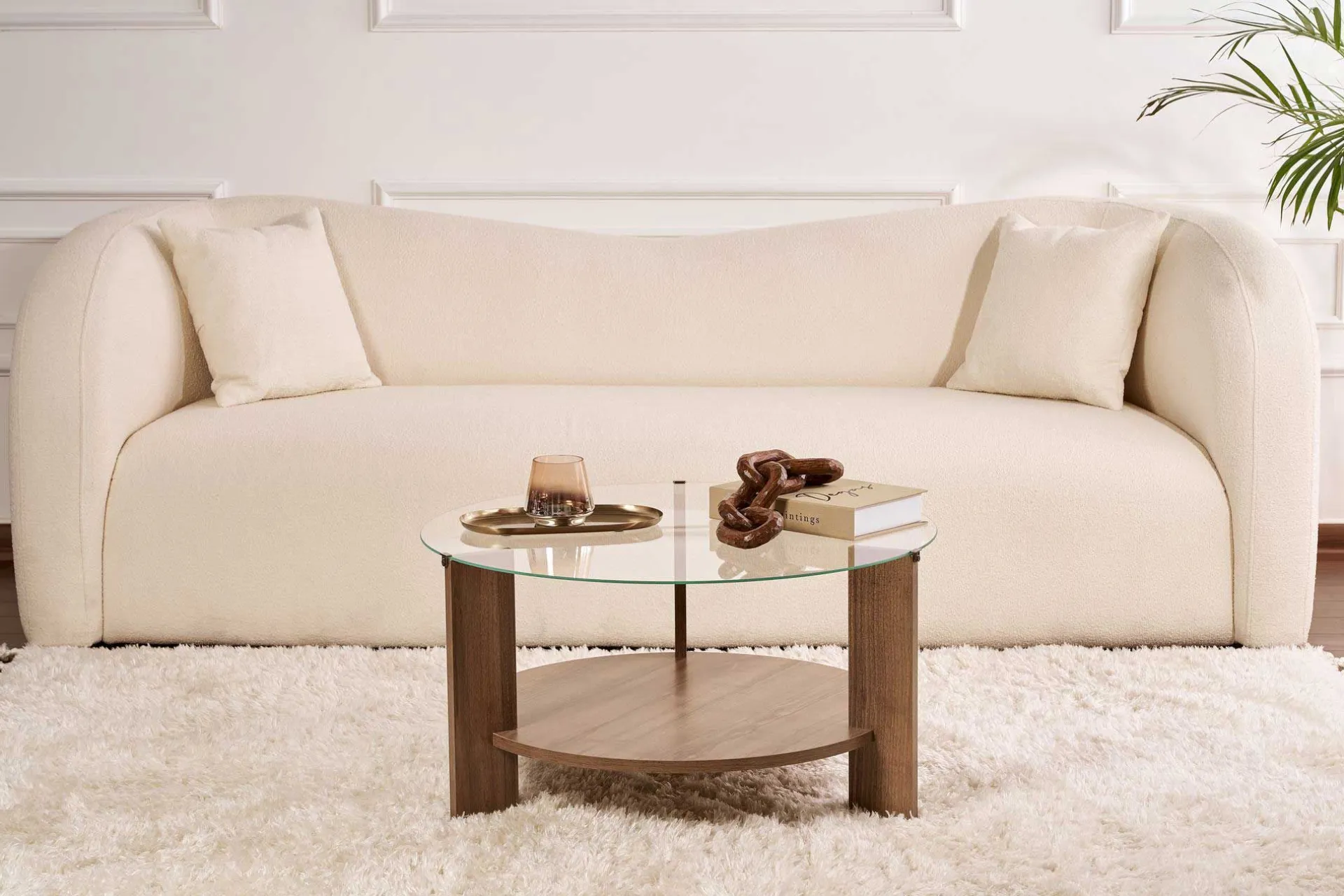 Emob Couchtisch Clara - 100% TEMPERED GLASS - Walnuss - 40 x 75 x 75 cm