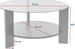 Emob Couchtisch Clara - 100% TEMPERED GLASS - Walnuss - 40 x 75 x 75 cm