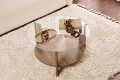 Emob Couchtisch Clara - 100% TEMPERED GLASS - Walnuss - 40 x 75 x 75 cm