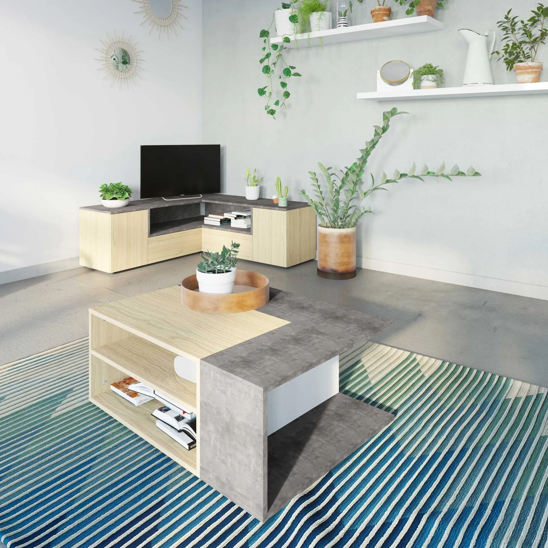 Symbiosis Couchtisch Cleo - Beton/Eiche