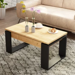 Trasman Couchtisch Cosmit 90x52 cm mir ausziehbarer Tischplatte - beige/ schwarz