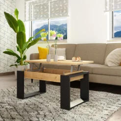 Trasman Couchtisch Cosmit 90x52 cm mir ausziehbarer Tischplatte - beige/ schwarz