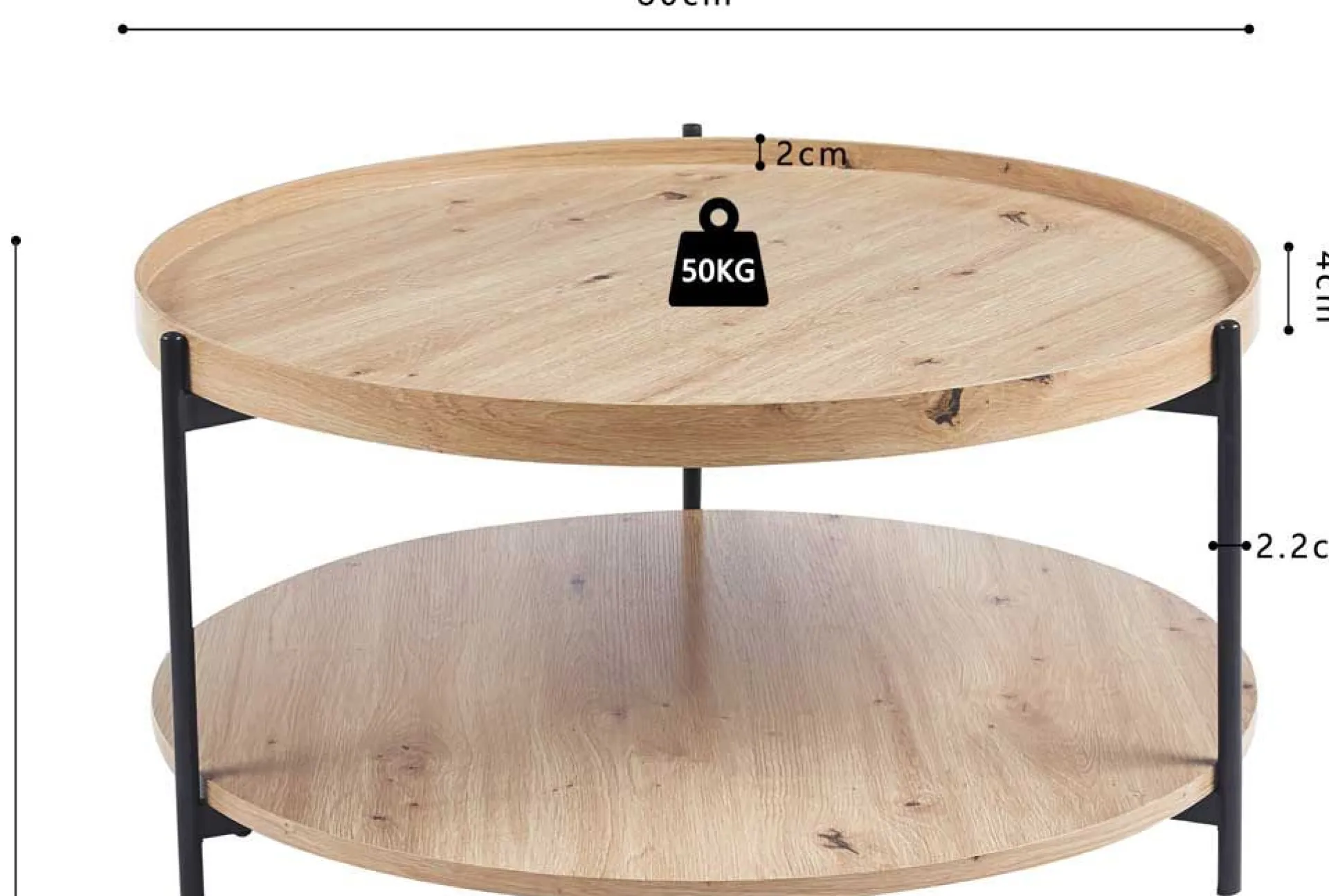 Rousseau Couchtisch Davina | Ø80 x 40 cm | Old Oak Design