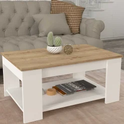 Emob Couchtisch Dima - 90x60x42cm - Eiche Dekor/Weiß