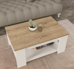Emob Couchtisch Dima - 90x60x42cm - Eiche Dekor/Weiß