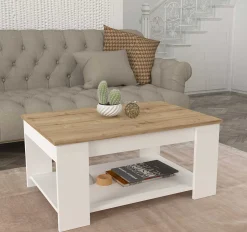 Emob Couchtisch Dima - 90x60x42cm - Eiche Dekor/Weiß