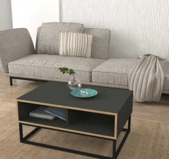 Emob Couchtisch Dolores - 90x60x42cm - mit Ablage - Anthrazit/Eiche Dekor