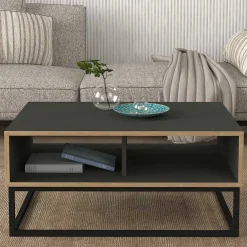 Emob Couchtisch Dolores - 90x60x42cm - mit Ablage - Anthrazit/Eiche Dekor