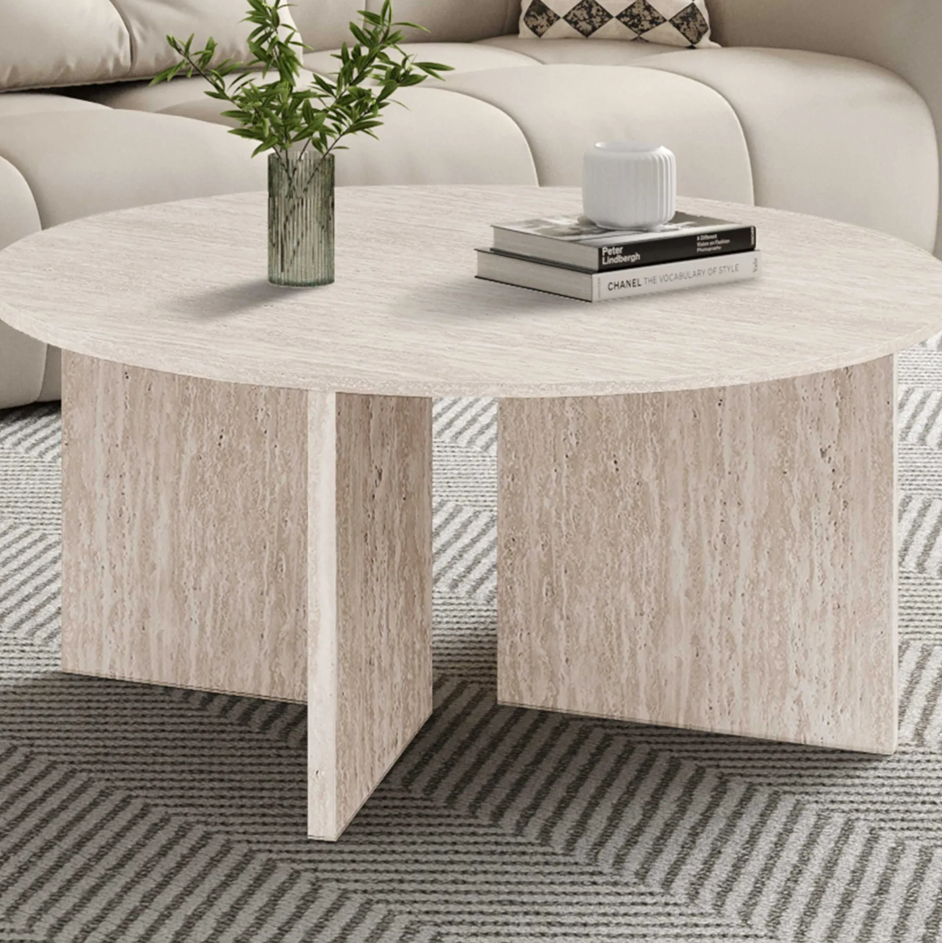 Rousseau Couchtisch Drasir - Ø90x42cm - Travertin