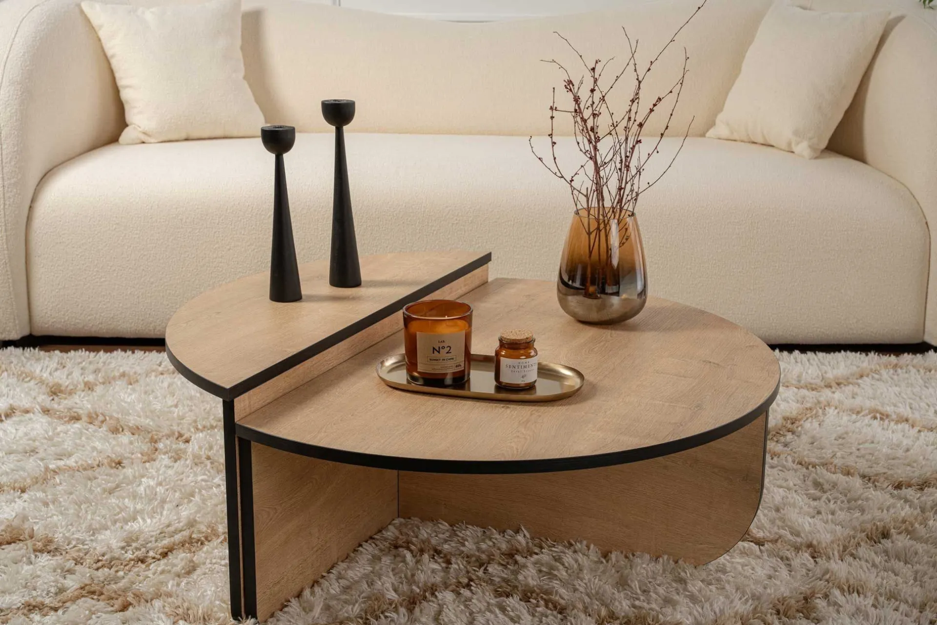 Emob Couchtische Orion - 60x90x30cm - 2er Set - Eiche Dekor/schwarz