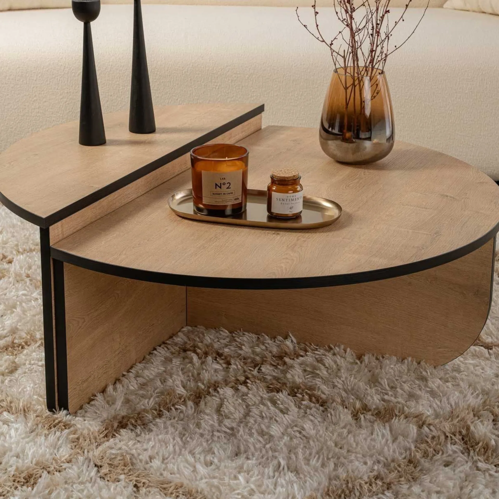 Emob Couchtische Orion - 60x90x30cm - 2er Set - Eiche Dekor/schwarz